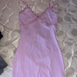 Lace Trim Bow Mini Dress